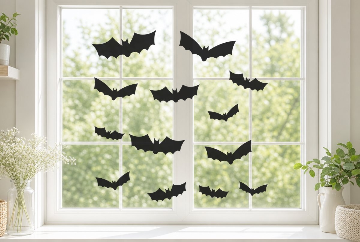 Free Bat SVG for Halloween Window Clings and Wall Decals design on a window