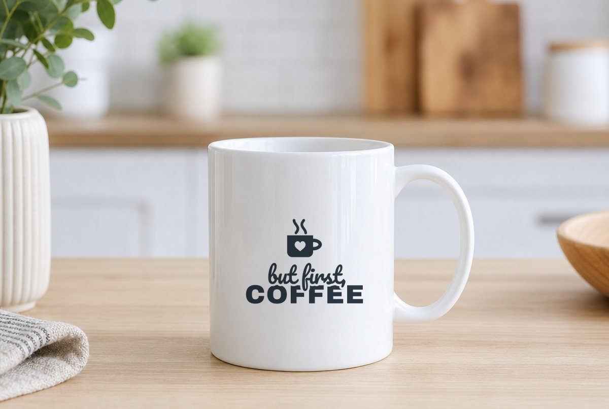 But First, Coffee SVG for Mugs design on a white mug