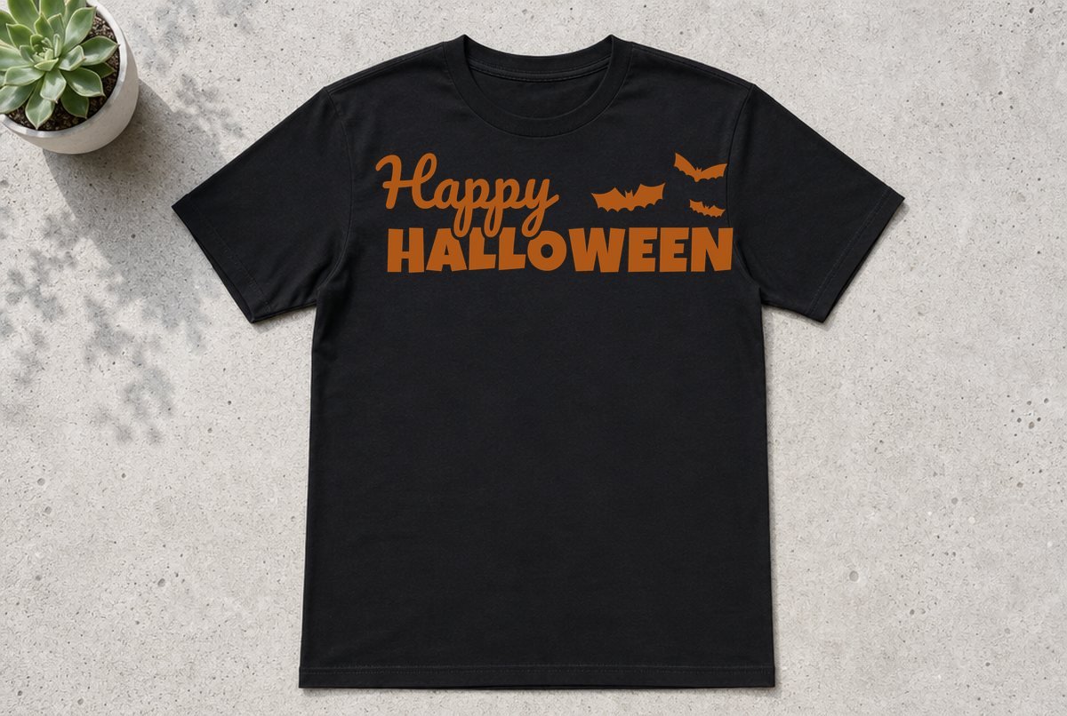 Happy Halloween SVG design on a black T-shirt
