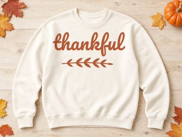 Thankful SVG Thankful SVG design on a cream sweatshirt