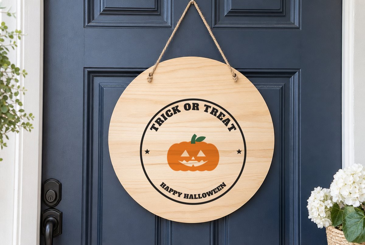 Trick or Treat SVG for a Round Door Sign Trick or Treat SVG for a Round Door Sign design on a round wood door sign